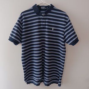 Mens Polo Shirt Polo by Ralph Lauren White, Baby Navy Blue Horizontal Stripe XL